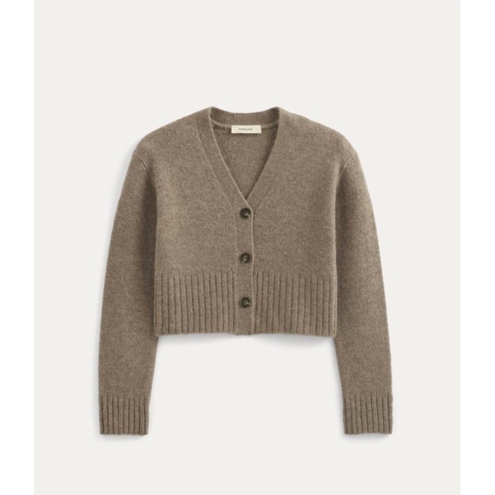 Everlane NWT High V Cropped Cardigan In Alpaca Taupe Melange XS - Picture 7 of 14